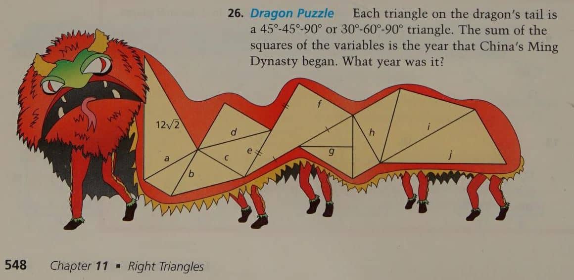 Dragon Shaped Puzzle for Practicing Special Right Triangles.