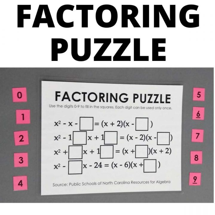 Factoring Puzzle for Quadratic Trinomials Math = Love