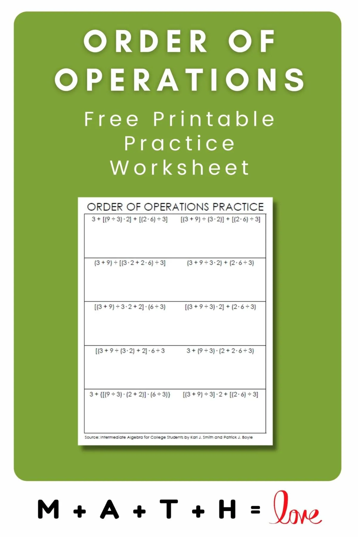 Order of Operations  Math = Love For Order Of Operations Puzzle Worksheet
