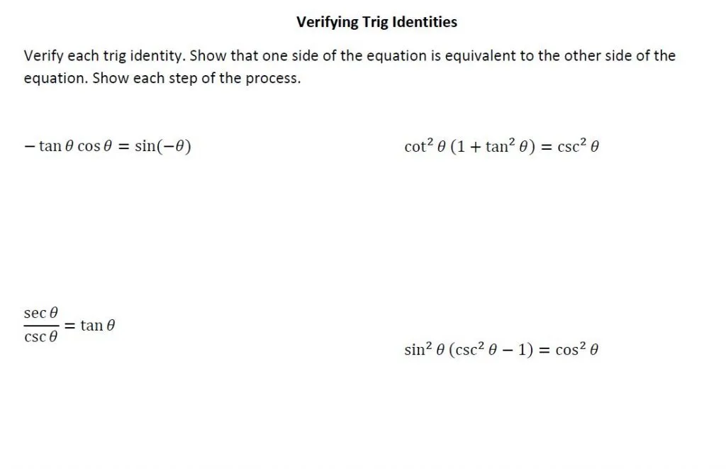 verifying trig identities worksheet 
