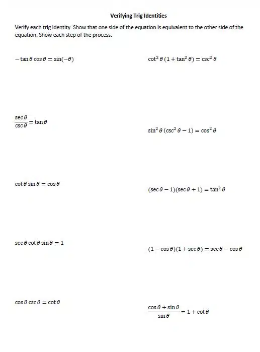 verifying trig identities worksheet