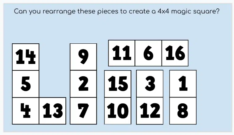 Big Magic Square Puzzle on Google Slides. 