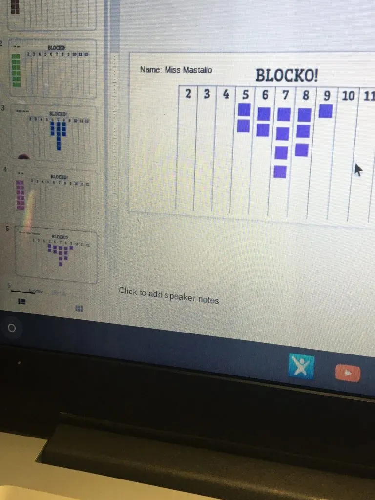 digital version of blocko game in google slides. 