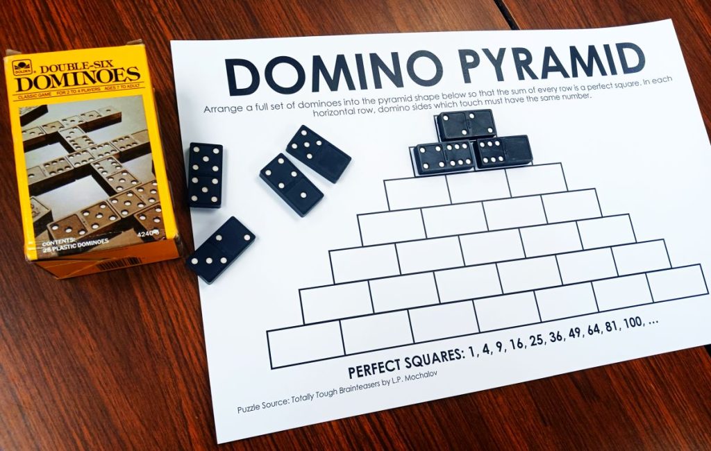 domino pyramid puzzle sized for standard dominoes. 
