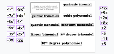 digital version of building and naming polynomials puzzle. 