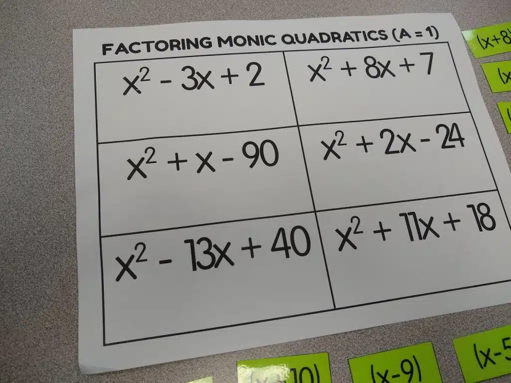 Factoring Quadratics Practice Activity (When a = 1)