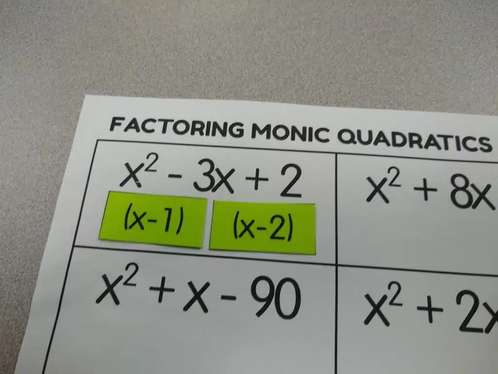 Factoring Quadratics Practice Activity (When a = 1)