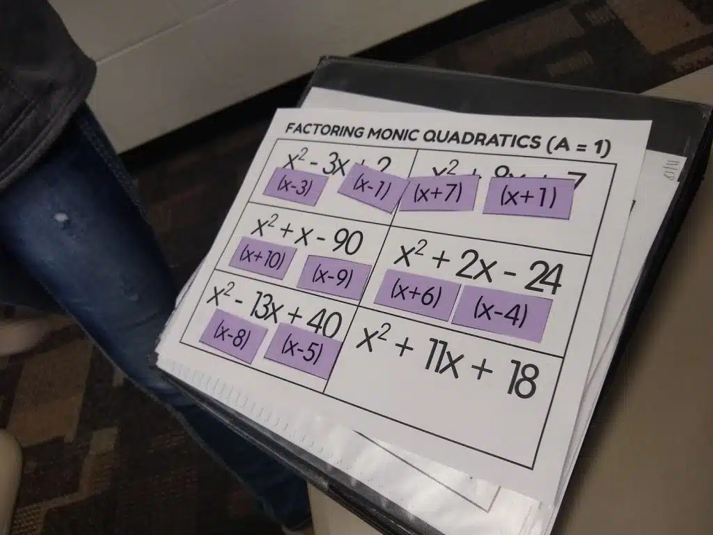 Factoring Quadratics Practice Activity (When a = 1)