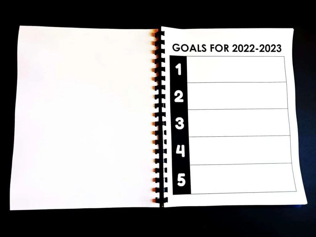goals page in free printable lesson plan book