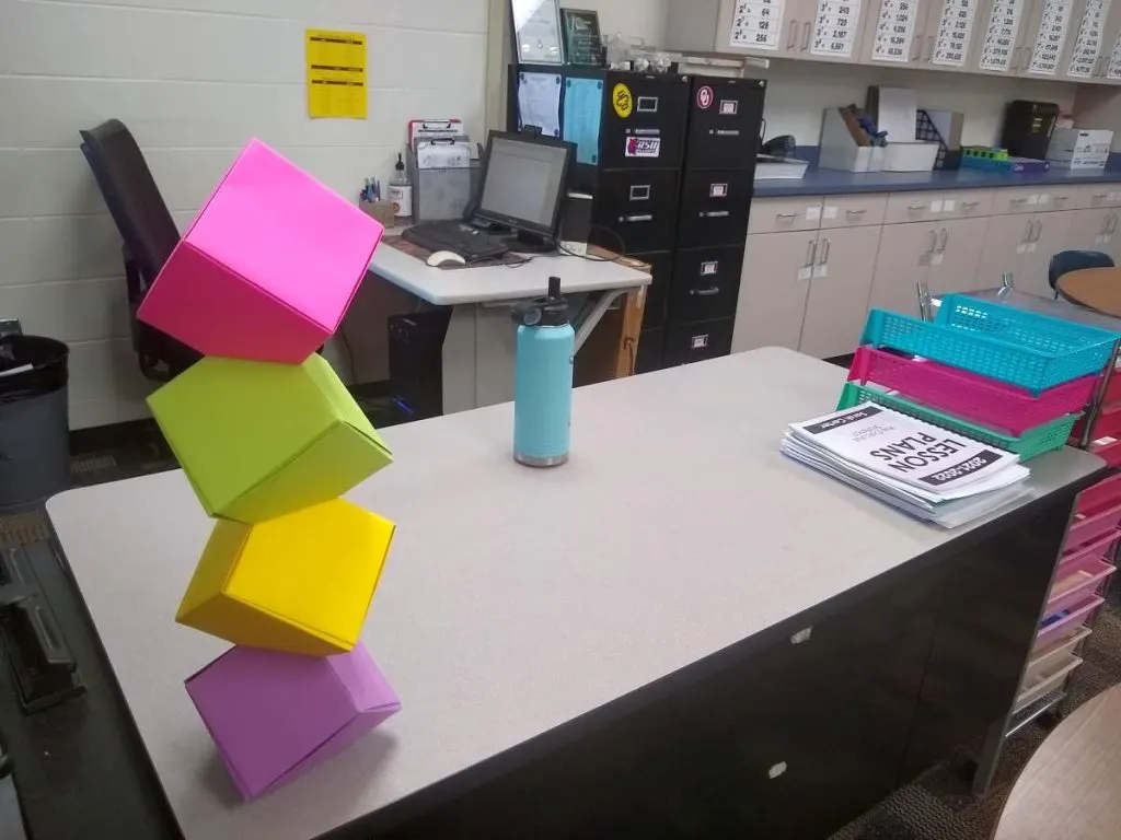 columbus cubes origami on desk in math classroom 