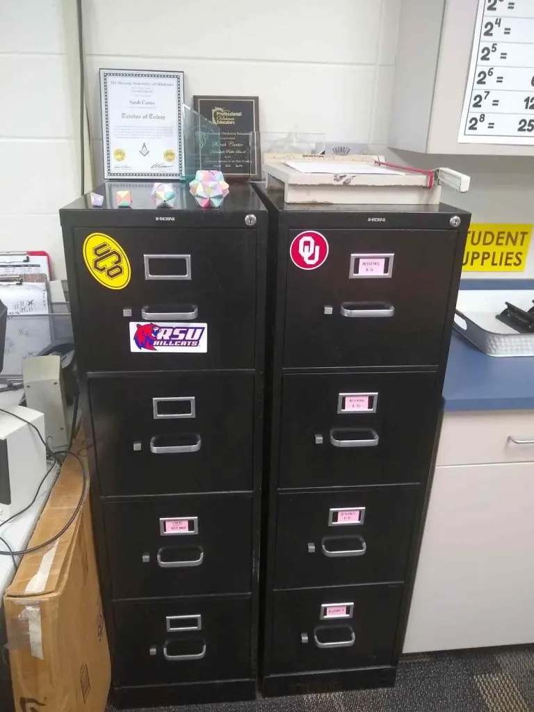 two black filing cabinets 