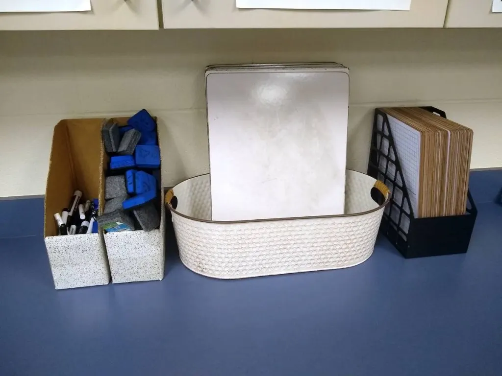 student dry erase board station in classroom 