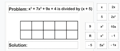 digital version of dividing polynomials by box method puzzles. 