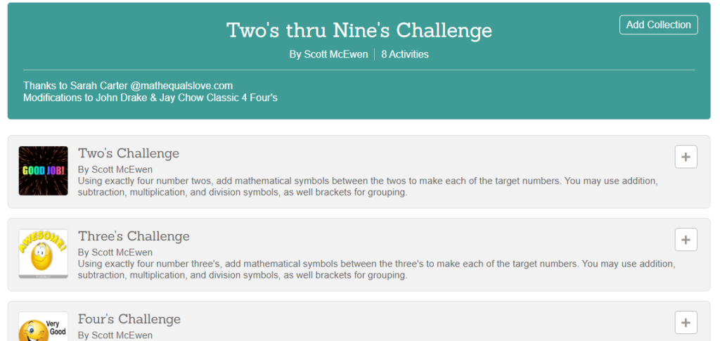 Desmos Activity Builder Version of Twos to Nines Challenges. 