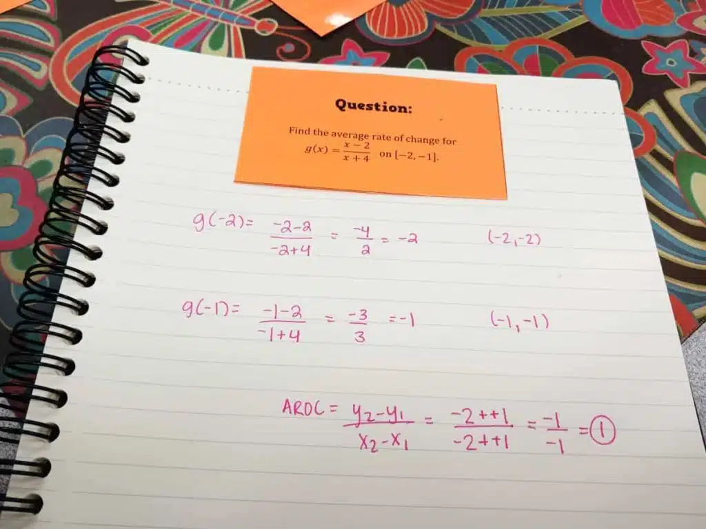 Average Rate of Change Self-Checking Question Stack Activity