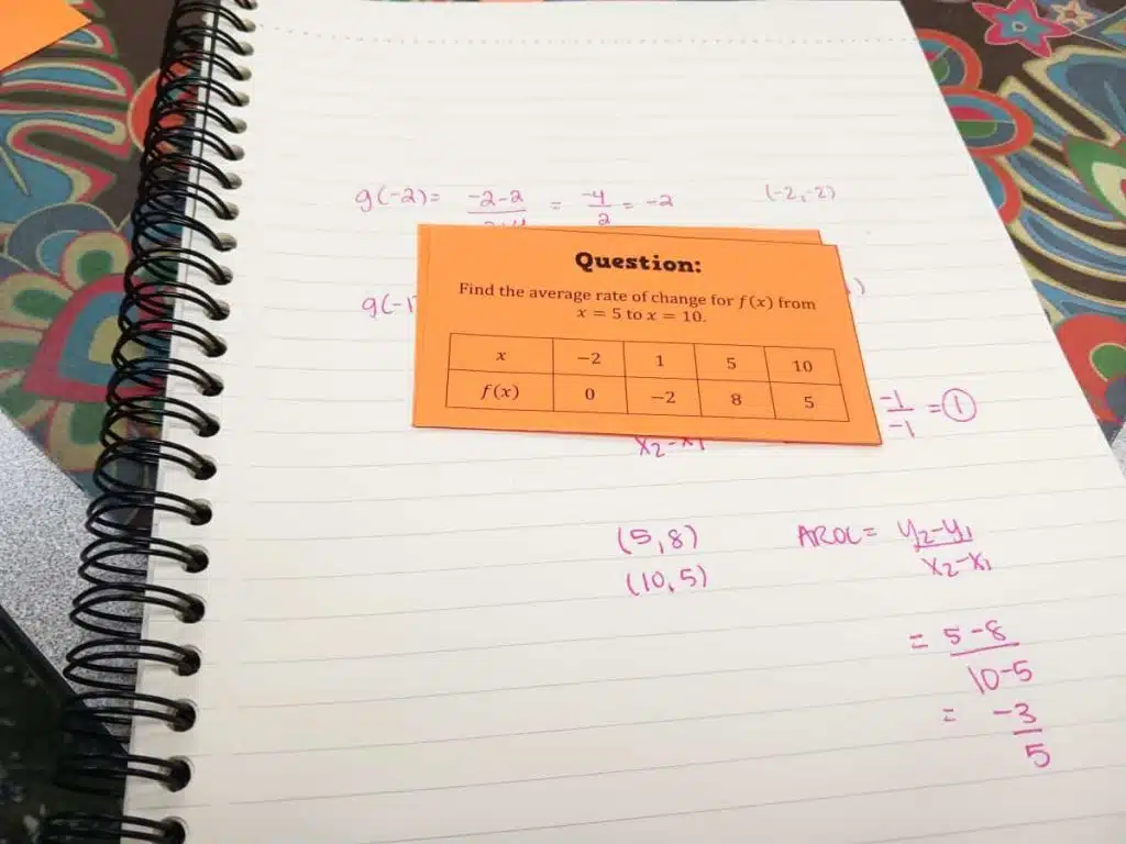 Average Rate of Change Self-Checking Question Stack Activity