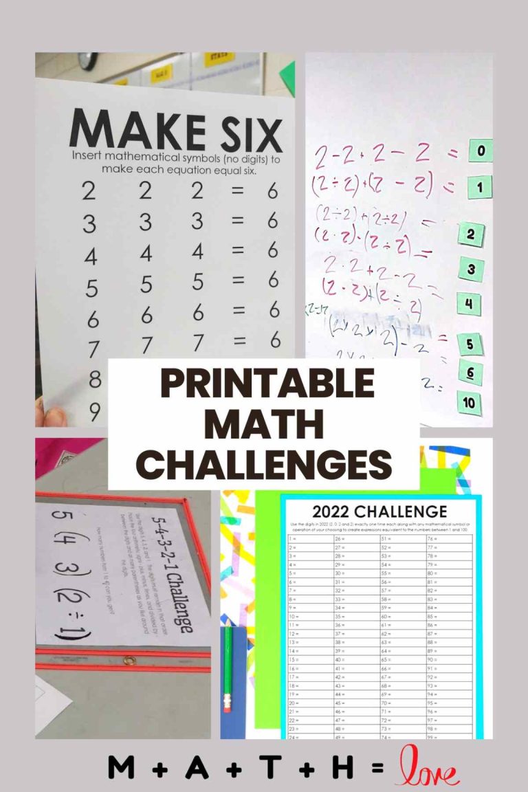 10 Free Printable Math Challenges to Enjoy Math = Love