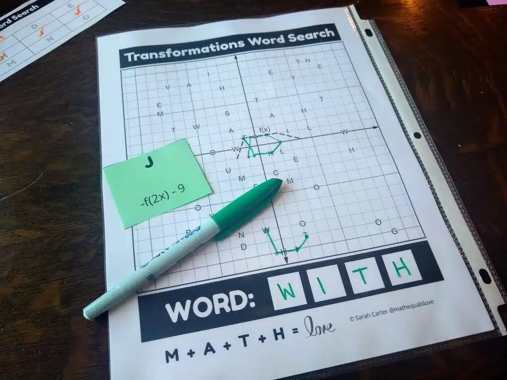 transformations of functions word search activity. 