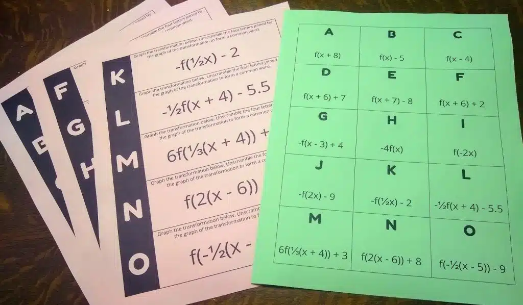 transformations of functions word search activity. 