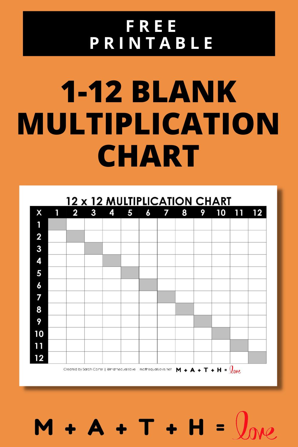 Printable Blank Multiplication Charts | Math = Love