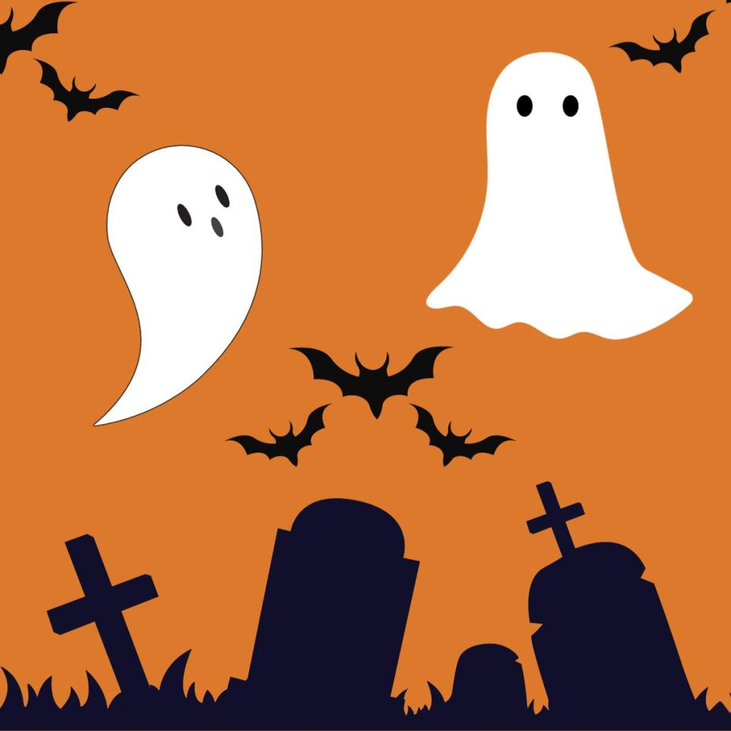 clipart ghosts hovering above graveyard 