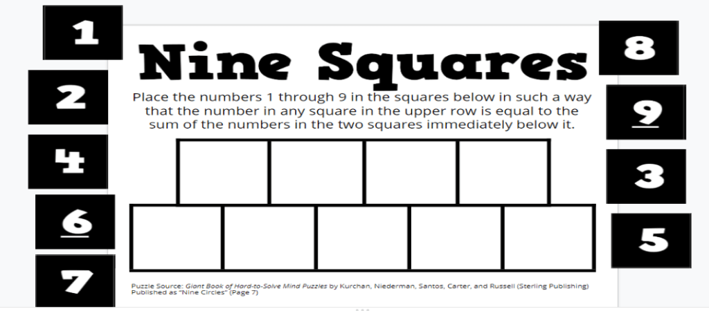 digital version of nine squares puzzle. 