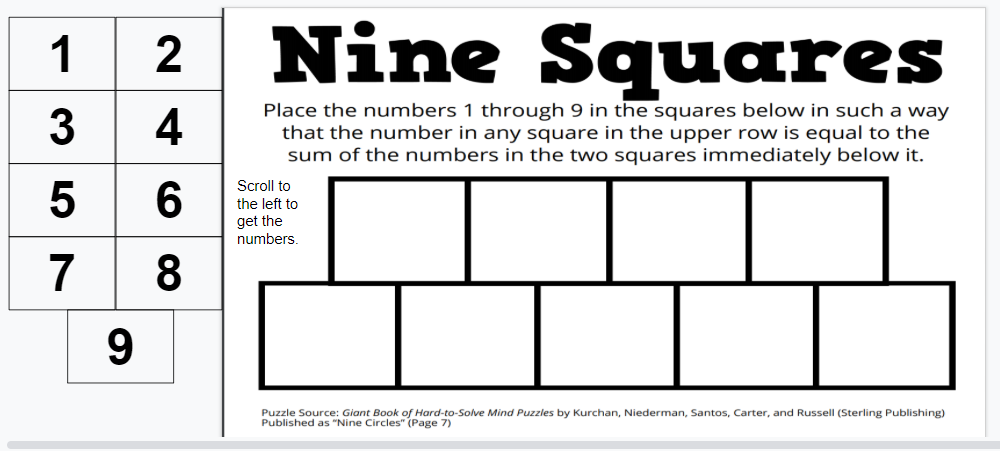 digital version of nine squares puzzle. 