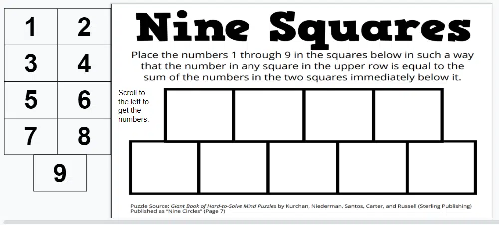 digital version of nine squares puzzle. 