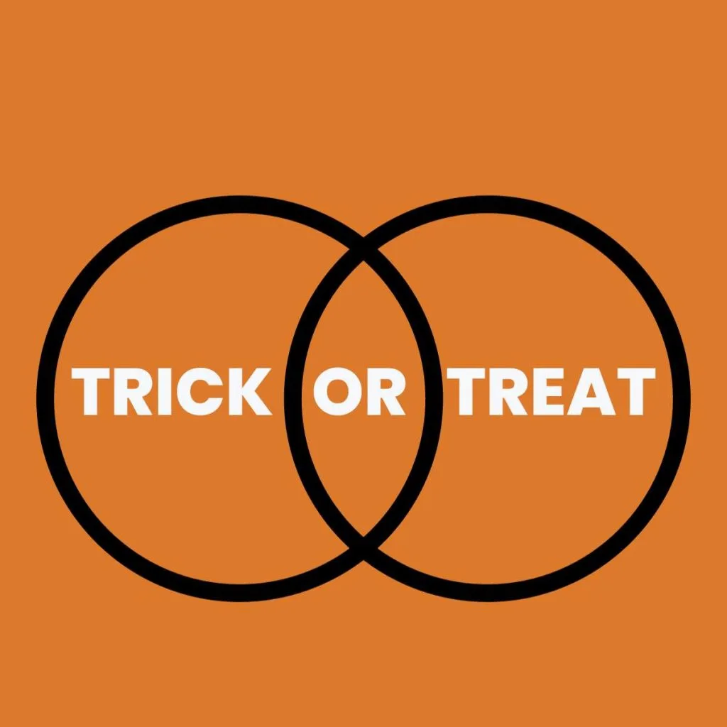 venn diagram with text "trick or treat" 