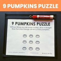 9 pumpkins puzzle in dry erase pocket for halloween