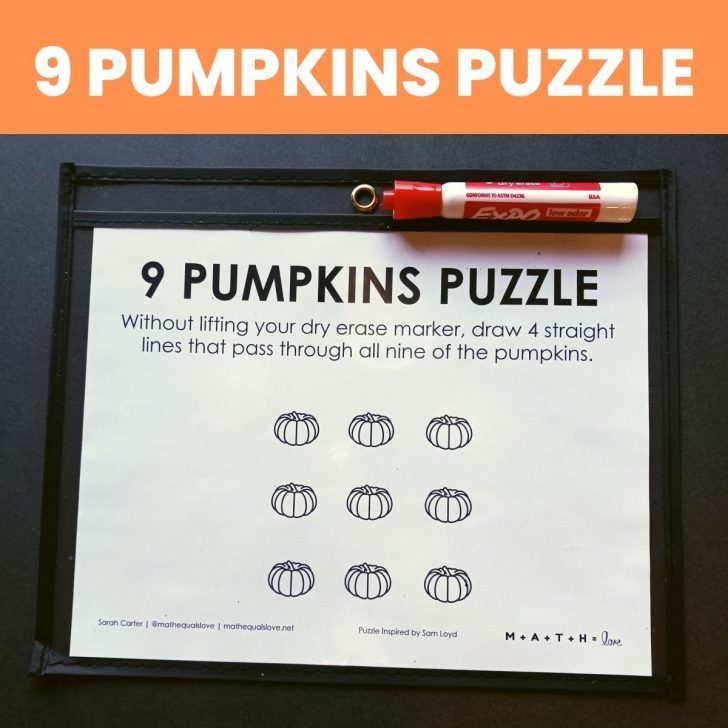 9 pumpkins puzzle in dry erase pocket for halloween