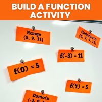 build a function activity with orange cards hanging on dry erase board with magnets. 