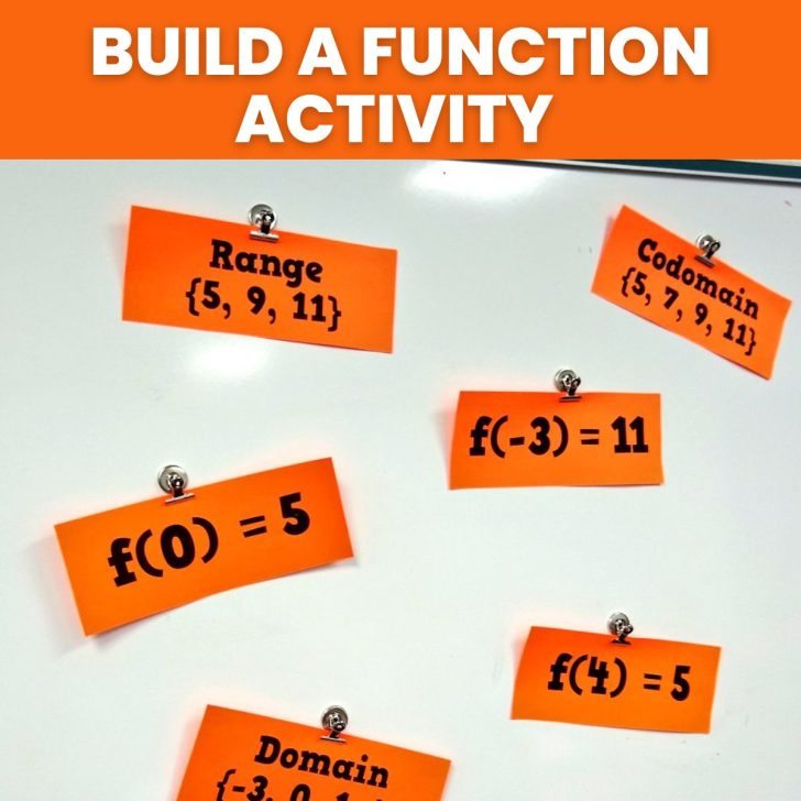 build a function activity with orange cards hanging on dry erase board with magnets. 
