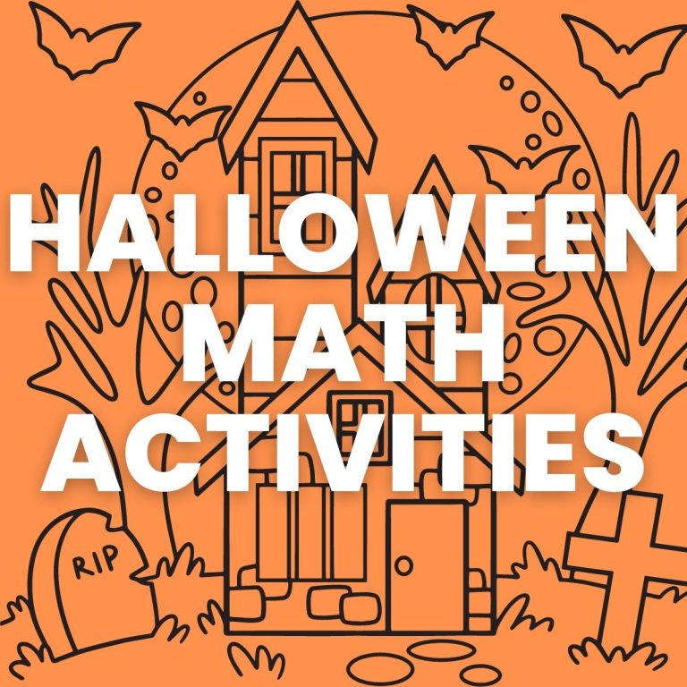 halloween math activities with halloween clipart in background 