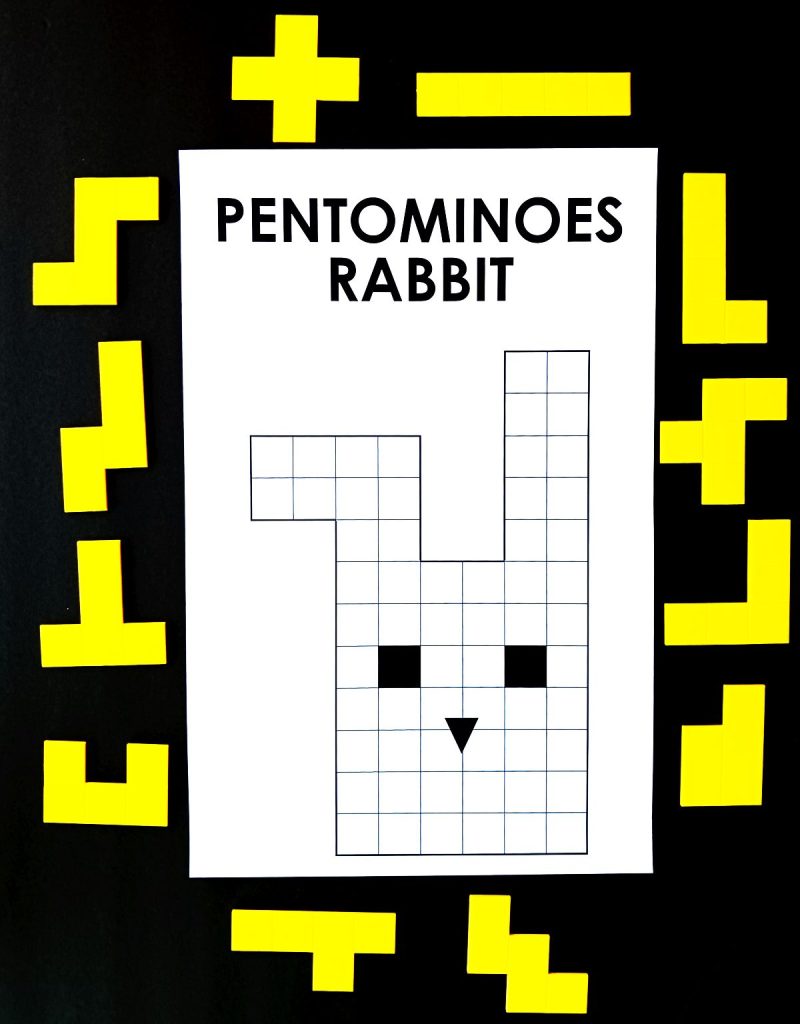 pentomino rabbit puzzle for easter or spring. 