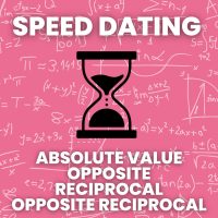speed dating activity for absolute value, opposite, reciprocal, and opposite reciprocal vocabulary with clipart of sand timer