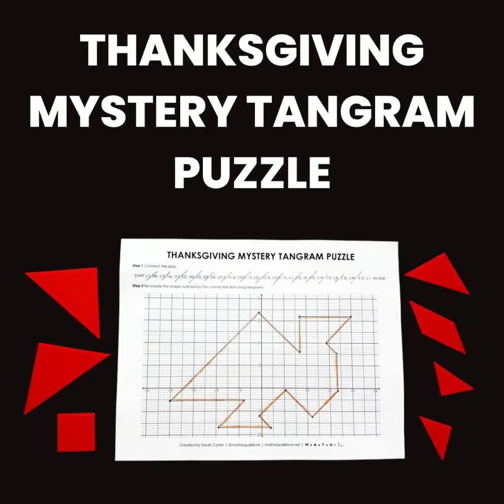 thanksgiving mystery tangram puzzle with coordinate plane art 