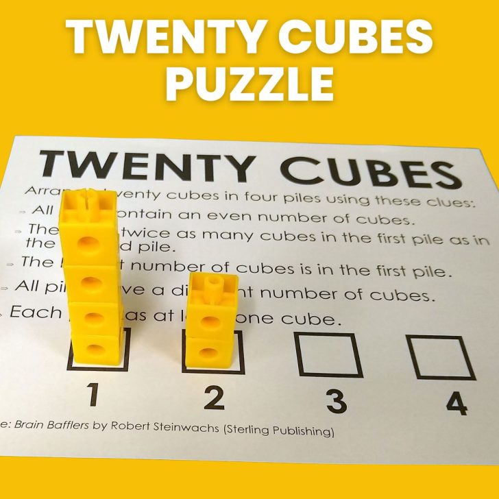 twenty cubes puzzle with linking cubes. 