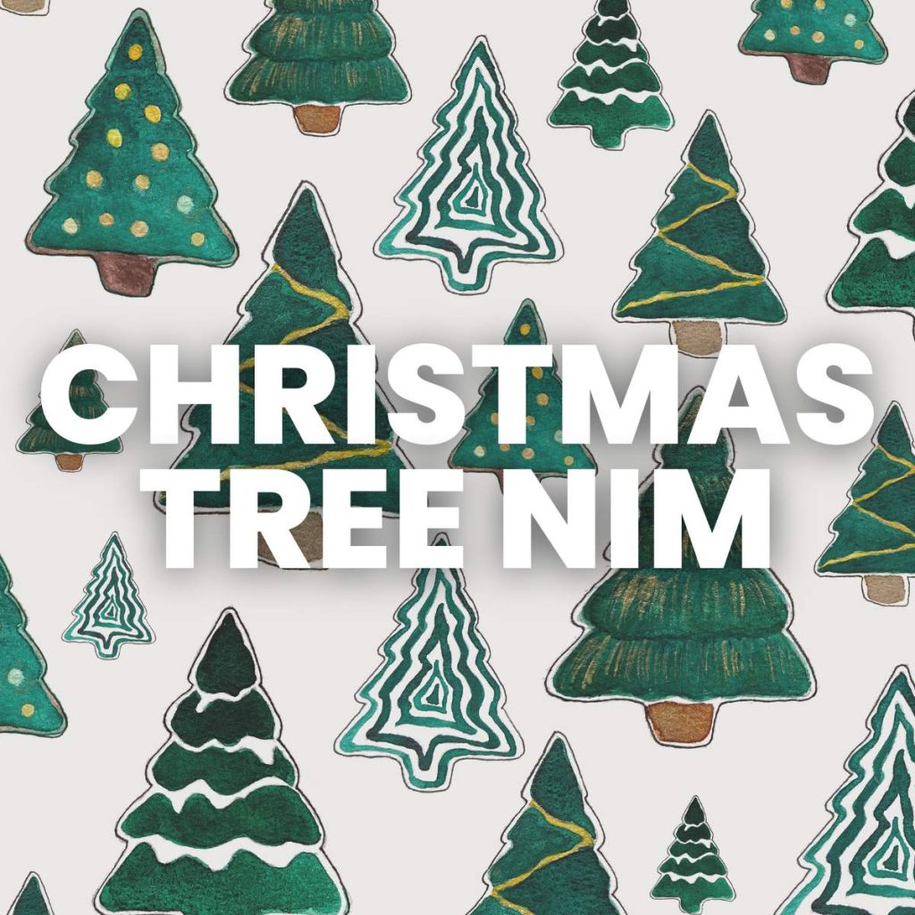 text of "christmas tree nim" on background of drawn christmas trees 