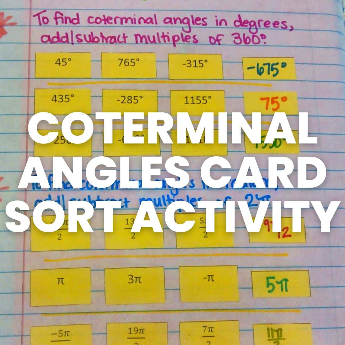 coterminal angles card sort activity in interactive notebook 