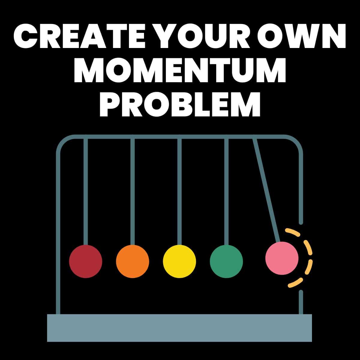 drawing of newton's cradle with text "create your own momentum problem" 