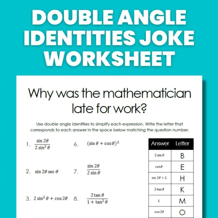 double angle identities joke worksheet