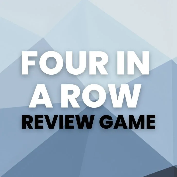 geometric gray background with text "four in a row review game" 