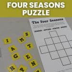 four seasons puzzle laying on desk in high school math classroom 