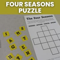 four seasons puzzle laying on desk in high school math classroom 