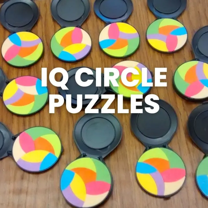 set of 10 iq circle puzzles setting on desk in classroom 