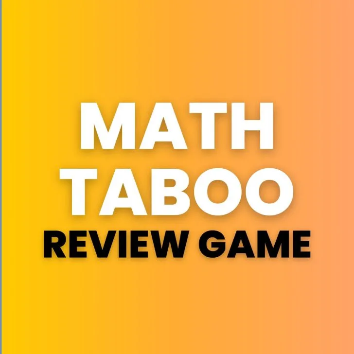 colorful background with text "math taboo review game" 