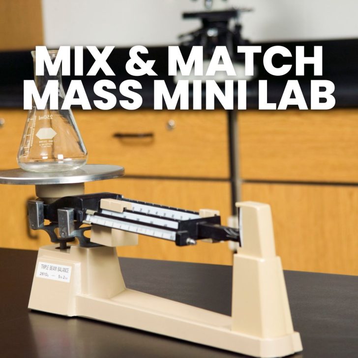 triple beam balance with text "mix and match mass mini lab" 