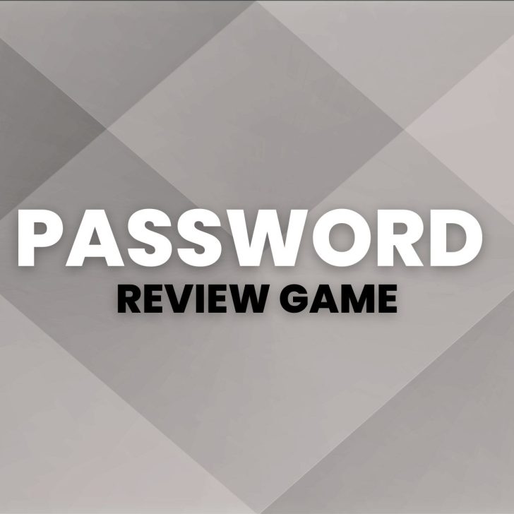 geometric gray background with text "password review game" 