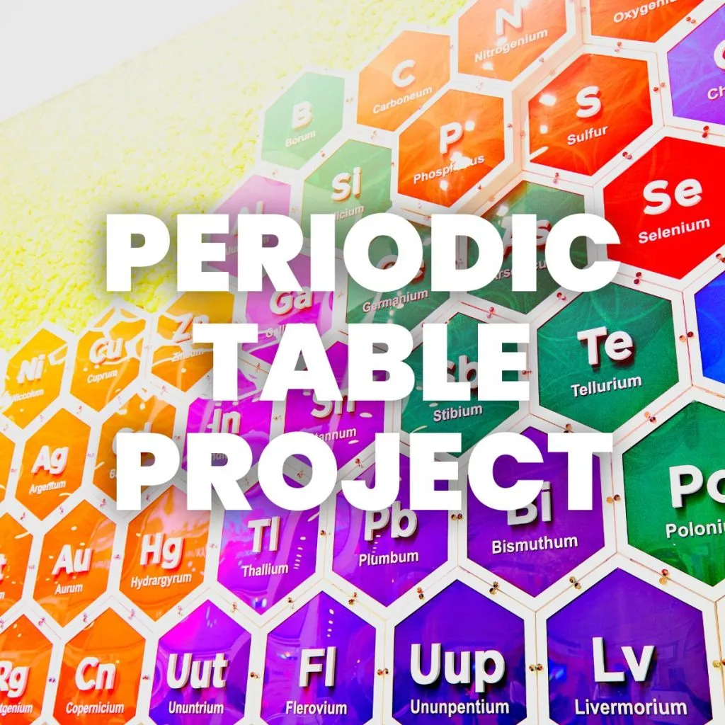 close-up of non-traditional periodic table with text "periodic table project" 
